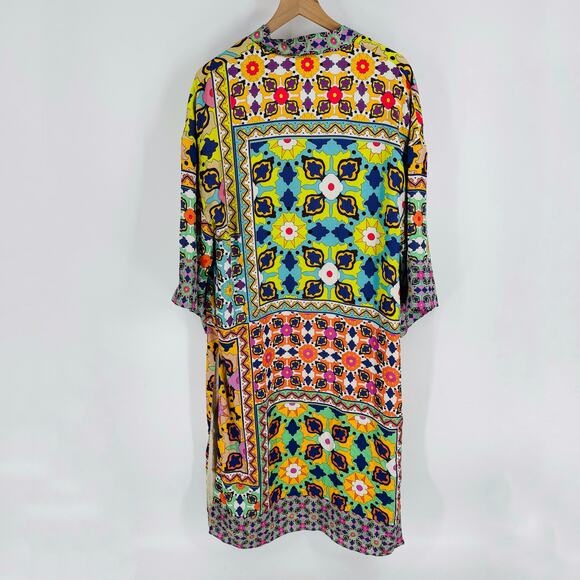 Zara Multicolor Boho Patchwork Maxi Kimono Duster Coat Size Small No Belt - Picture 2 of 9